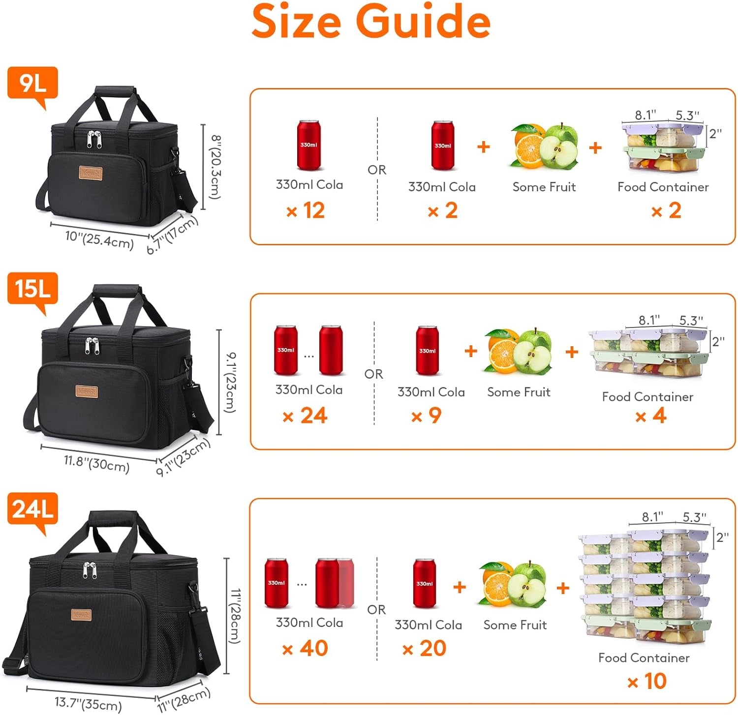 Lunch Bag 9L 12 Can Insulated Lunch Box Soft Cooler Cooling Tote for Adult Men Women, Black