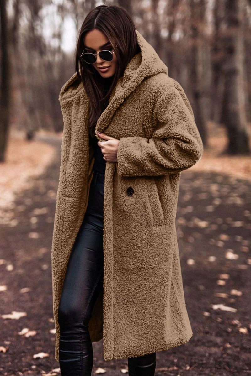 Autumn Winter Fashion Elegant Long Coat Woman Plush Warm Faux Fleece Coat Women Teddy Jacket Female Teddy Coat Outwear Ladies