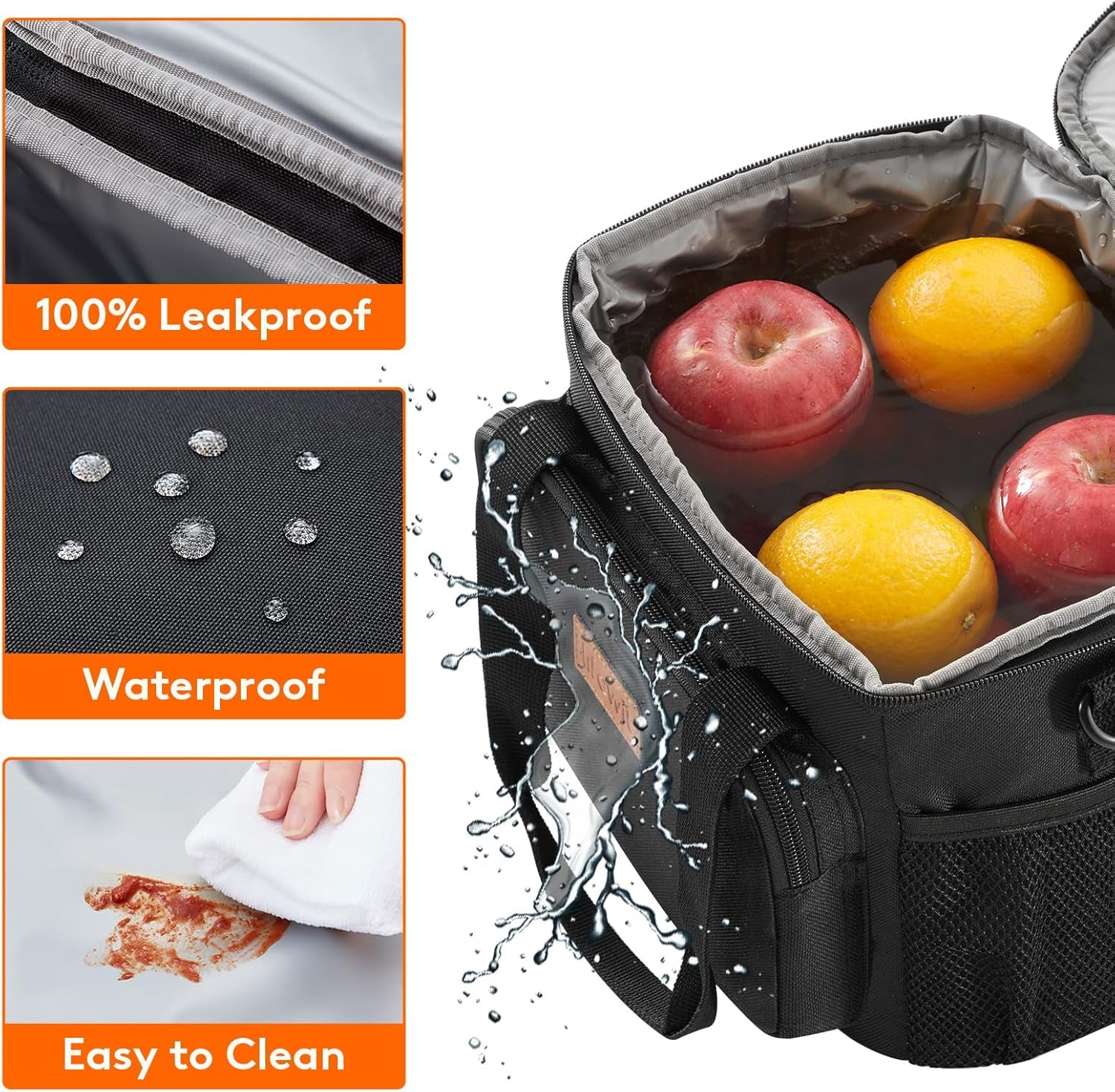 Lunch Bag 9L 12 Can Insulated Lunch Box Soft Cooler Cooling Tote for Adult Men Women, Black