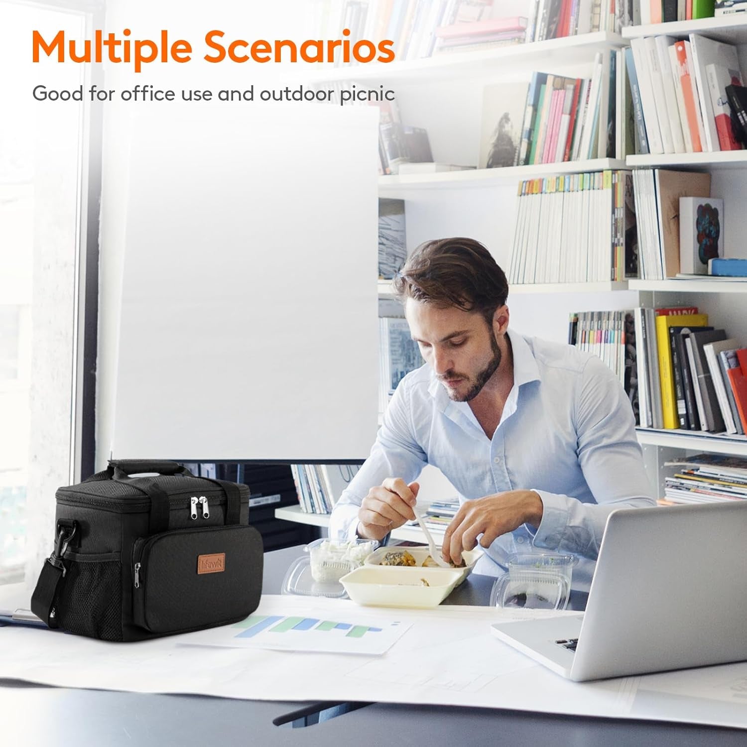 Lunch Bag 9L 12 Can Insulated Lunch Box Soft Cooler Cooling Tote for Adult Men Women, Black