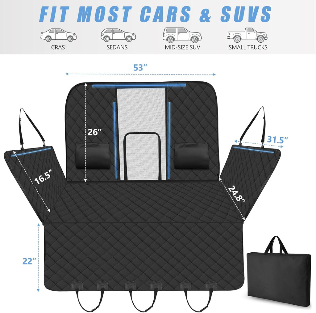 High Barrier Back Seat Extender for Cars, Hard Bottom Dog Car Seat Cover Holds 420Lbs, Backseat Protector Pet Bed, Waterproof Dog Hammock for Suvs and Trucks